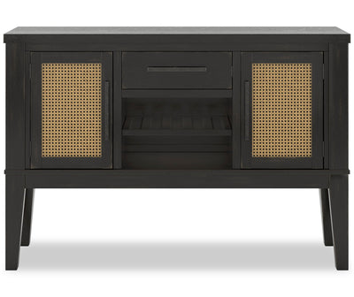 Shaw Dining Server with Storage & Built-In Wine Rack, Cane-Look Details, 56"W - Black | Desserte de salle à manger Shaw de 56 po (L) avec rangement, support à vin intégré et détails à apparence de canne - noire