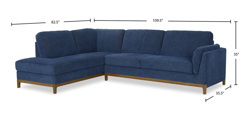 Sofa sectionnel de gauche Zara 2 pièces en tissu avec fauteuil long et pattes en bois - bleu marine