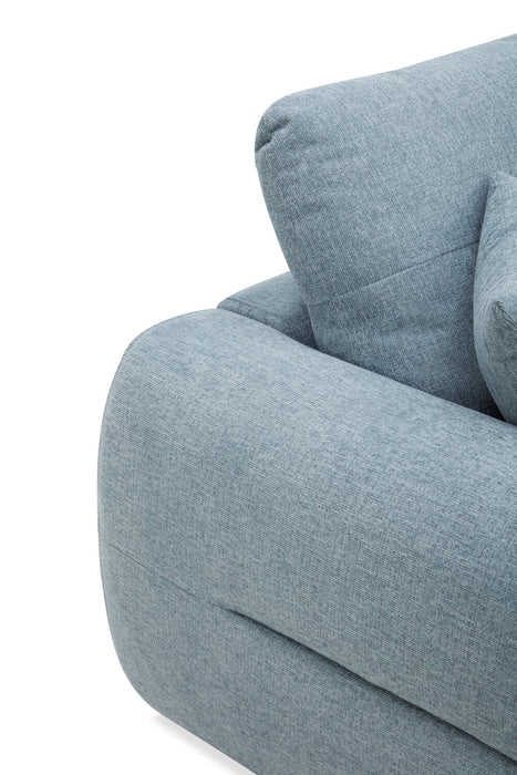 Sofa sectionnel Alora 5 pièces en tissu avec 3 coussins décoratifs et accoudoirs enroulés - bleu