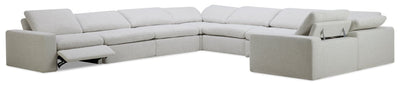 Sky Modular 8-Piece Fabric Power Reclining Sectional with Removable Feather Down Cushions - Nathan Wheat | Sofa sectionnel à inclinaison électrique modulaire Sky 8 pièces en tissu avec coussins amovibles en duvet et plumes - blé Nathan