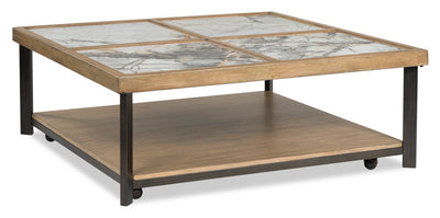 Marina 48” Contemporary Coffee Table with Stone Tiles, Shelf and Casters - Natural | Table à café contemporaine Marina de 48 po avec carreaux en pierre, tablette et roulettes - naturelle