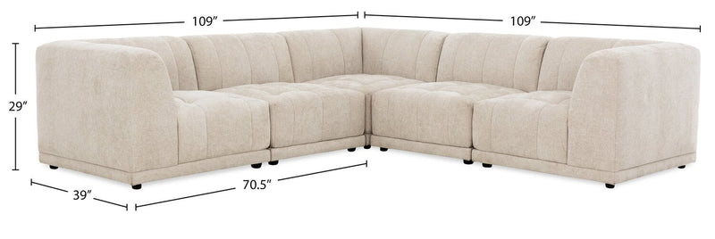 Sofa sectionnel modulaire Oaklyn 5 pièces en tissu avec coussins de siège capitonnés - beige