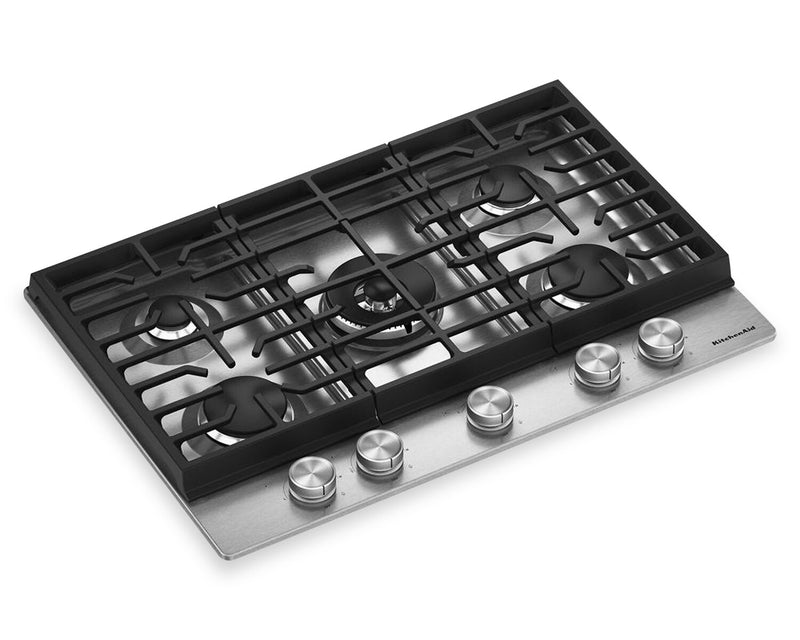 Surface de cuisson KitchenAid de 30 po au gaz sur métal avec grilles pour wok intégrées – acier inoxydable - KCGK530SSS