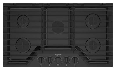 Whirlpool 36" Gas Cooktop with Fifth Burner and EZ-2-Lift™ Hinged Cast-Iron Grates - WCGK5036PB | Surface de cuisson à gaz Whirlpool de 36 po avec 5e brûleur et grilles en fonte à charnières EZ-2-LiftMC - WCGK5036PB | WCGK536B
