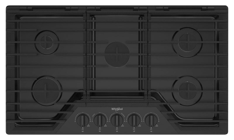 Surface de cuisson à gaz Whirlpool de 36 po avec 5e brûleur et grilles en fonte à charnières EZ-2-LiftMC - WCGK5036PB