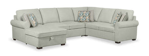 Sofa-lit sectionnel de gauche Haven de Scott Living 4 pièces en tissu de chenille avec fauteuil long de rangement - bleu écume de mer