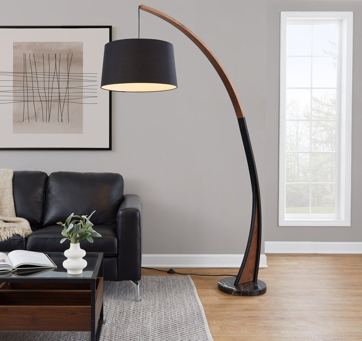 Lampe à pied moderne du milieu du 20e siècle Sybil de 18 po avec base en marbre - noyer noir