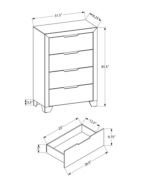 Commode verticale de chambre à coucher Elite de 32 po (L) x 46 po (H) à 4 tiroirs - blanche