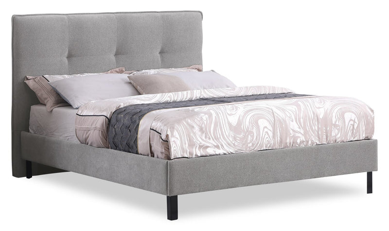 Base de lit plateforme Amos rembourrée en tissu gris - format très grand lit
