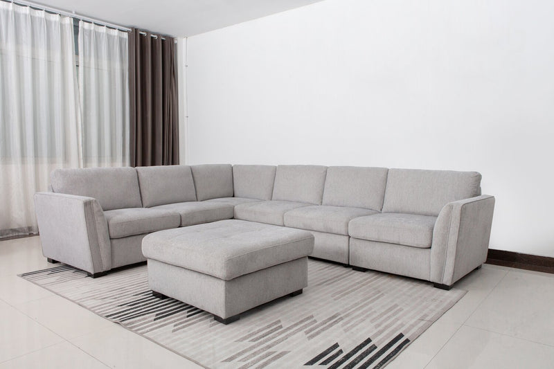 Sofa sectionnel Vault 5 pièces avec causeuse-lit et fauteuils de rangement - gris