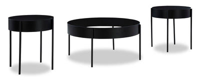 Moira 36” Modern 3-Pack Round Coffee + 2 End Tables - Black | Ensemble de 3 tables modernes Moira de 36 po, table à café et 2 tables de bout - noir