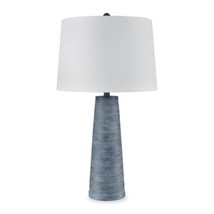 Lampe de table texturée Sadie de 31,5 po avec abat-jour blanc - lavis denim 