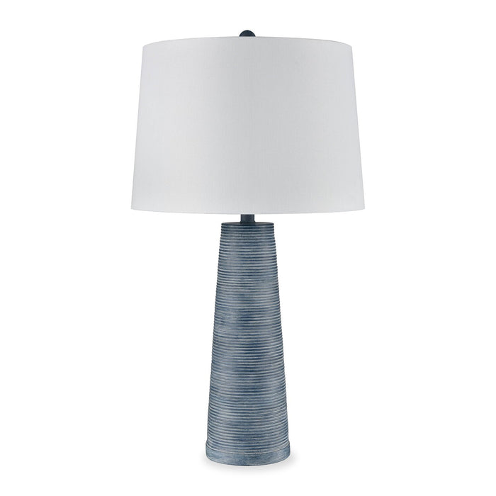 Lampe de table texturée Sadie de 31,5 po avec abat-jour blanc - lavis denim 