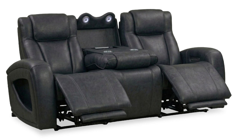 Sofa à inclinaison électrique Titan de Shaquille O’Neal Home de 92 po en cuir véritable avec confort Shaq-o-pedic - noir