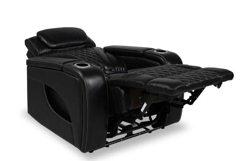 Fauteuil de massage à inclinaison électrique Elite de 38 po en cuir véritable avec appuie-tête électrique et accoudoirs de rangement - noir