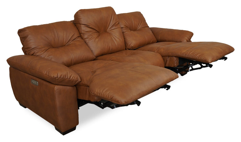Sofa à inclinaison électrique Bello de 91,7 po en tissu d’apparence cuir - brun
