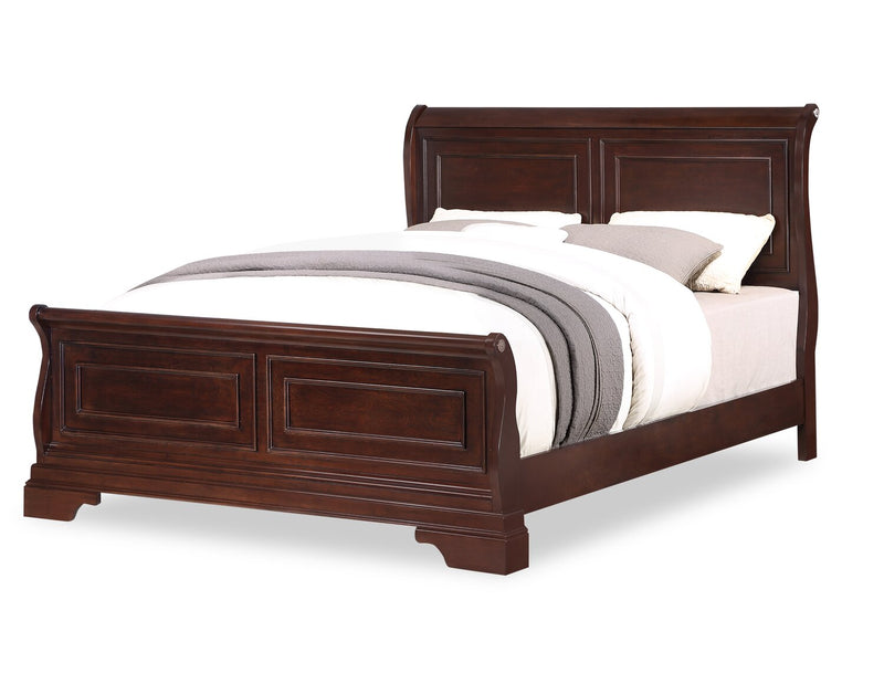 Ensemble de chambre à coucher Marco 5 pièces avec lit, commode et miroir, brun cerisier - format grand lit