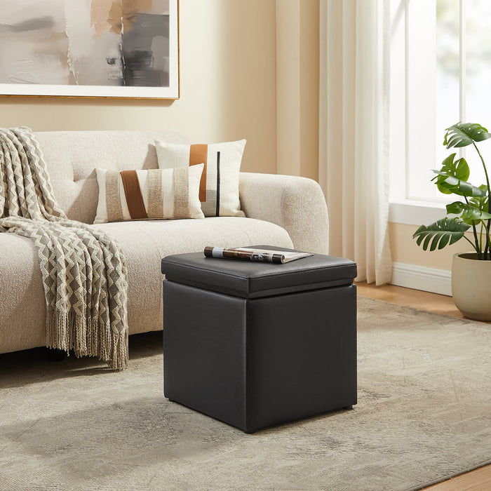 Pouf de rangement carré Manitoba de 18 po en similicuir - noir