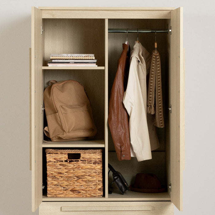 Commode verticale Alex de 33 po (L) x 68,5 po (H) à 2 tiroirs avec armoire de rangement pour la chambre à coucher - naturelle