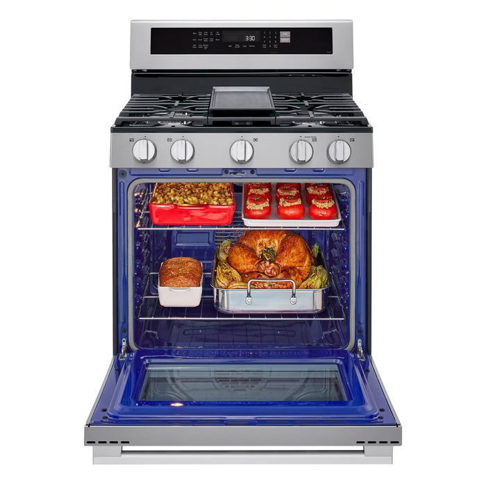Cuisinière intelligente à gaz LG de 6,3 pi3 avec friture à air - acier inoxydable résistant aux traces de doigts - LRGN6325X