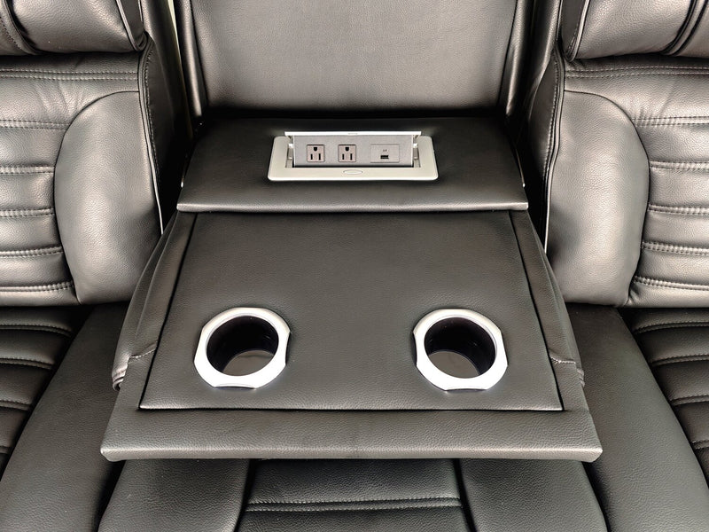Sofa sectionnel à inclinaison électrique Zen 3 pièces en similicuir avec massage et 2 consoles rabattables - noir