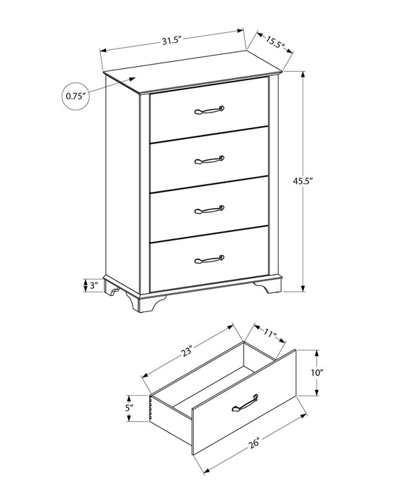Commode verticale de chambre à coucher Clara de 32 po (L) x 46 po (H) à 4 tiroirs - chêne blanchi et brun