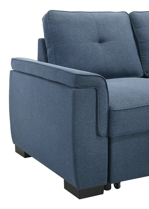 Sofa-lit sectionnel réversible Eden 2 pièces en tissu avec fauteuil long de rangement et coussins de dossier amovibles - bleu