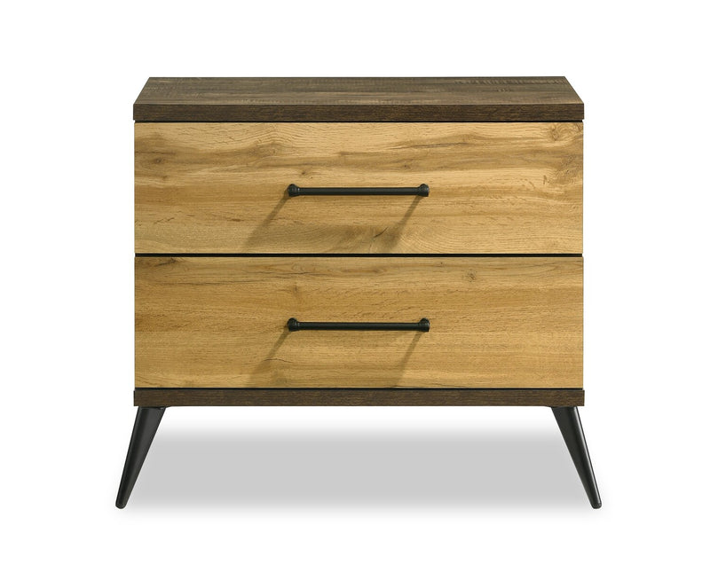 Ensemble de chambre à coucher Silas 6 pièces brun rustique avec lit plateforme, commode, miroir, table de nuit et éclairage à DEL - format très grand lit