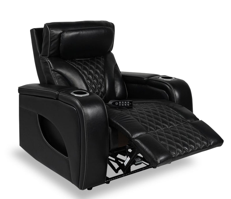 Fauteuil de massage à inclinaison électrique Elite de 38 po en cuir véritable avec appuie-tête électrique et accoudoirs de rangement - noir