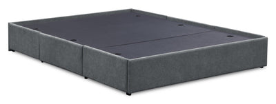 Amos Upholstered Storage Bed Base in Charcoal Fabric with 3 Built-in Drawers  - Queen Size | Base de lit de rangement Amos rembourrée en tissu anthracite avec 3 tiroirs intégrés - format grand lit