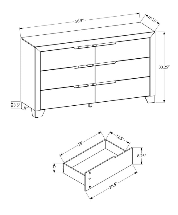 Commode de chambre à coucher Elite de 58 po (L) x 33 po (H) à 6 tiroirs - blanche
