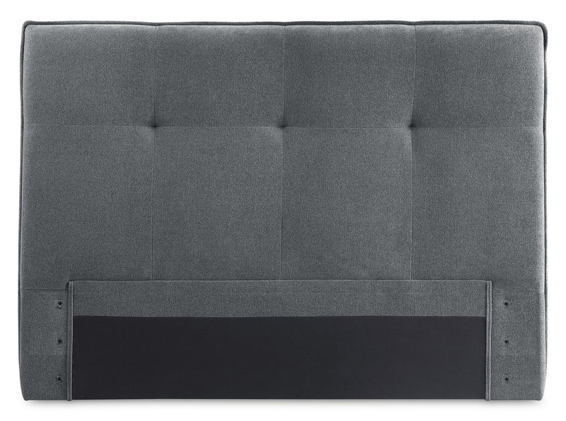 Lit de rangement Amos rembourré en tissu anthracite avec tête de lit capitonnée et 3 tiroirs intégrés - format très grand lit