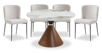  Ensemble de salle à manger Alwin 5 pièces en métal avec table ronde de 47,25 po (L), dessus en pierre frittée et 4 chaises - brun et gris