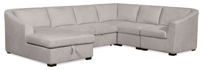 Envy 5-Piece Left-Facing Chenille Fabric Sleeper Sectional with Storage Chaise - Fog Grey | Sofa-lit sectionnel de gauche Envy 5 pièces en tissu de chenille avec fauteuil long de rangement - gris brouillard