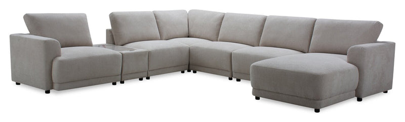 Sofa sectionnel modulaire de droite Voyage 7 pièces en tissu avec console et coussins de dossier amovibles - taupe