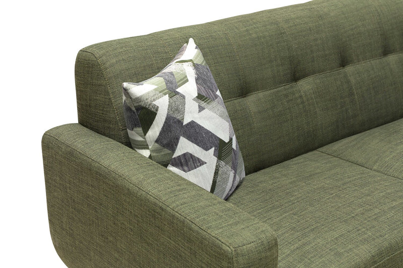 Sofa Freeman Kort & Co. de 88 po en tissu d’apparence lin avec pattes en bois et coussins de dossier capitonnés - vert avocat