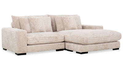Alto 2-Piece Ultra Plush Faux Fur Fabric Sectional with Dual Cupholders and USB Ports - Mink Taupe | Sofa sectionnel Alto 2 pièces en tissu de fausse fourrure très douce avec deux porte-gobelets et ports USB - vison taupe