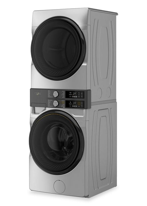 Tour de lavage Whirlpool à chargement frontal avec laveuse de 5,2 pi³ et sécheuse électrique de 7,4 pi³ - argent - YWEF5727TR