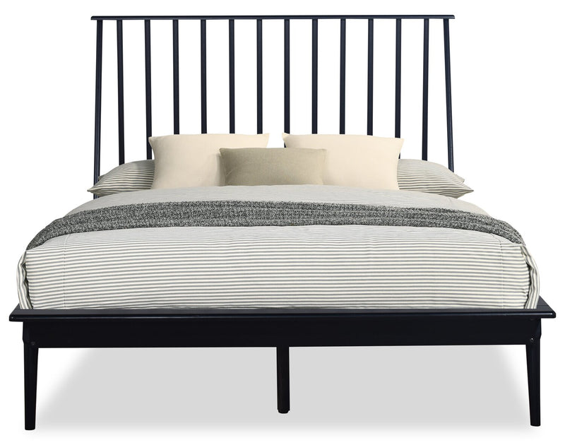 Ensemble de chambre à coucher Milan 5 pièces de style moderne du milieu du 20e siècle avec lit, commode et miroir, noir - format lit double