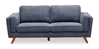  Sofa Kassia de Kort & Co. de 80 po de format condo en tissu d’apparence lin avec base et pattes en bois - bleu