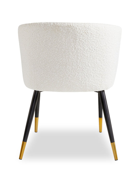 Chaise de salle à manger Gem en tissu bouclé et en métal avec touches dorées - blanche