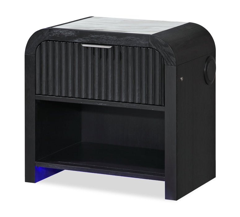 Table de nuit moderne Kaleo de 26,5 po (L) x 28 po (H) à 2 tiroirs avec éclairage à DEL et haut-parleur - noire