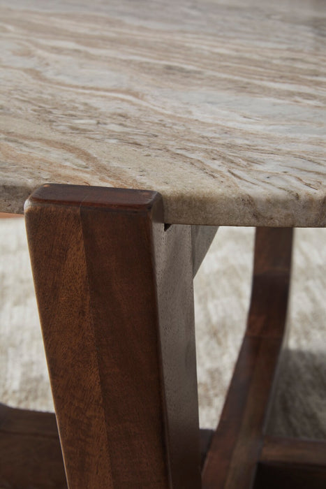 Table à café moderne Haydon de 36 po avec marbre naturel - brun chaleureux