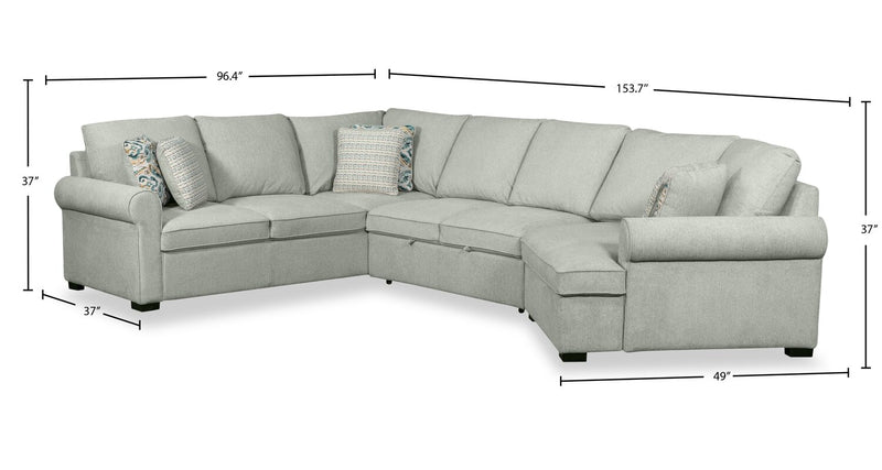 Sofa-lit sectionnel enveloppant de droite Haven de Scott Living 3 pièces en tissu de chenille - bleu écume de mer 