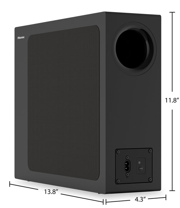 Barre de son Hisense à 2.1 canaux avec Dolby AudioMD, DTS Virtual:XMC et caisson d’extrêmes graves sans fil de 240 W (HS2100)