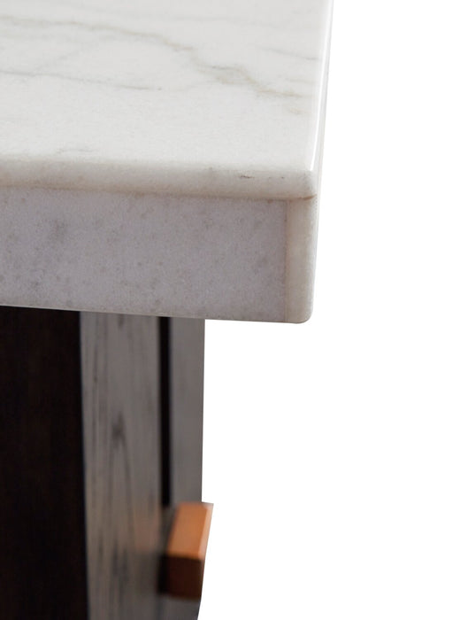Table de bout Warwick de 26 po en bois massif et en marbre - blanche et chêne brun