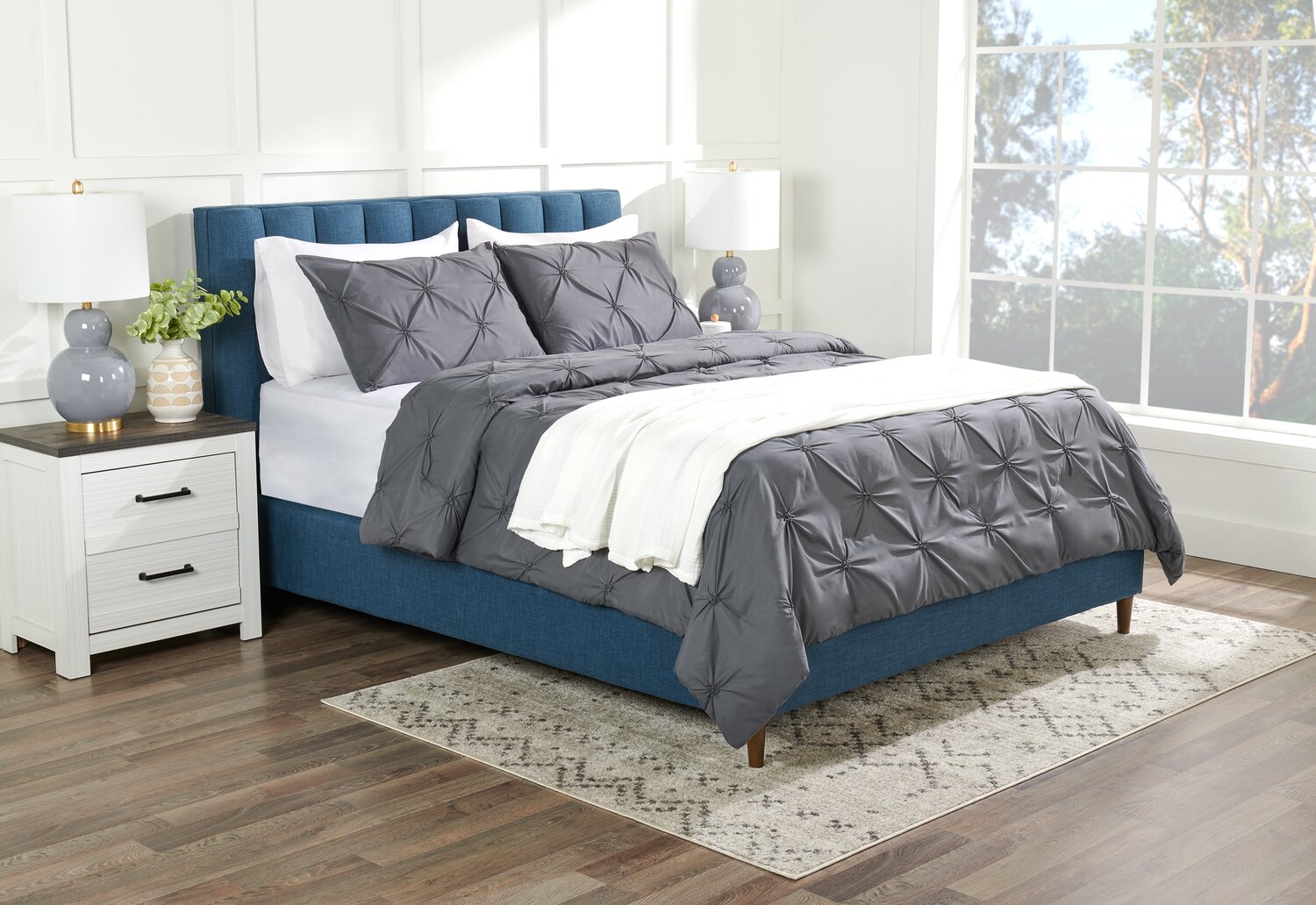Housse de couette + taie(s) satin de coton - Canards Evy Bleu Housse de couette + taie(s) satin de coton - Canards Evy Bleu