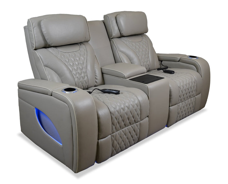 Causeuse de massage à inclinaison électrique Elite de 74 po en cuir véritable avec son immersif et appuie-têtes électriques - mastic
