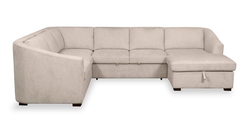 Sofa-lit sectionnel de droite Envy 3 pièces en tissu de chenille avec fauteuil long de rangement - beige amande