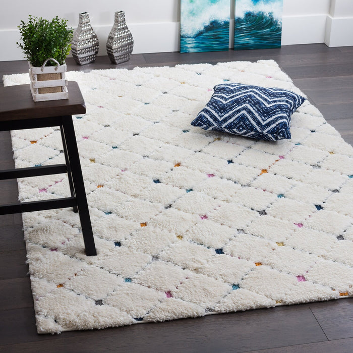 Carpette à poil long Robin multicolore à motif marocain - 5 pi 3 po x 7 pi 7 po